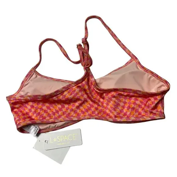L*SPACE Pamela Bikini Top Heat Waves Pink Abstract Racerback Lined Size XL NEW - Picture 4 of 7